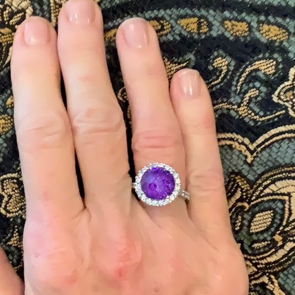 Lustro Stella HoneyComb Cut Finest Blue Spinel Color & White CZ Halo Ring NWT - Picture 6 of 8